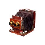 A Thornton Pickard Ruby Stereo Mahogany Field Camera, 4½x6½, serial no. 2182, with Taylor Taylor