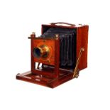 A W. Bebbington Mahogany Camera, 4½x6¼”, serial no. 201, with Perken Son & Rayment Rapid Rectilinear