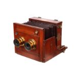 A W.Morley Mahogany Stereo Tailboard Camera, 4½x6½, with Beck Symmetrical lenses, body, G-VG,