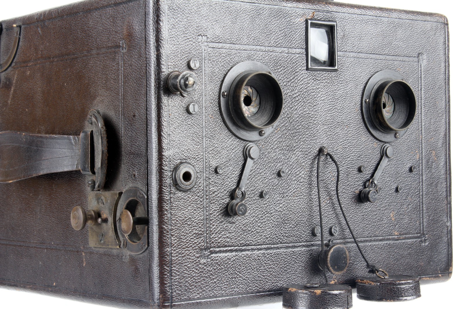 An Unmarked Stereo Falling Plate Camera, 75x170mm, with unmarked lenses, body, F-G, shutter working, - Image 2 of 3