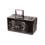 An Unmarked Stereo Camera, possibly French, 7x13cm, with Voigtländer Heliar f/4.5 80mm lenses,