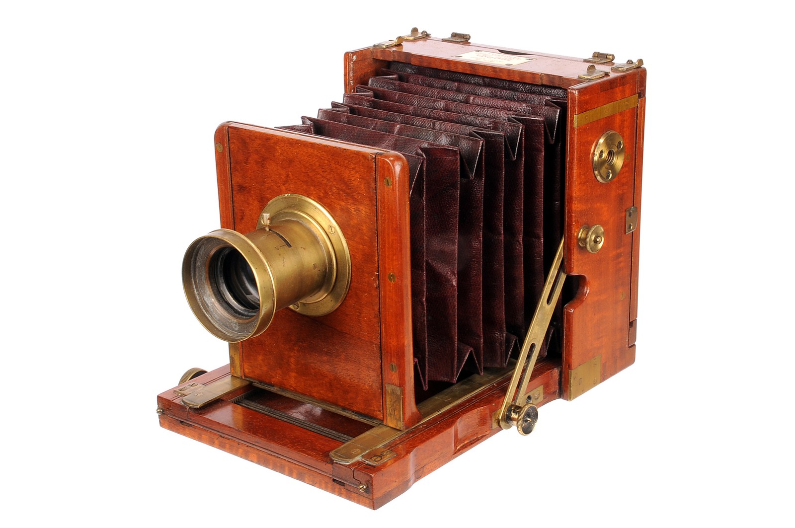 A J. T. Chapman Mahogany Field Camera, 3¼x4½, with unmarked f/8 brass lens, body, G-VG, lens, F,