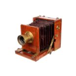 A J. T. Chapman Mahogany Field Camera, 3¼x4½, with unmarked f/8 brass lens, body, G-VG, lens, F,