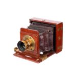 An Unmarked Mahogany Quarter-Plate Camera, 3x4”, with unmarked brass lens, body, G, lens, F-G,