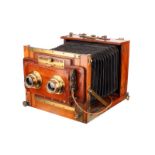 A H. Mackenstein Mahogany Stereo Tailboard Camera, with horizontal and vertical mounting back, 6x8”,