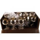 A group of ten silver plated goblets, in leatherette case