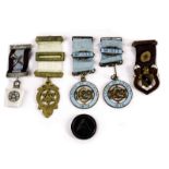 Five various Masonic jewels, including two silver gilt examples from the Lodge of Loyalty, two