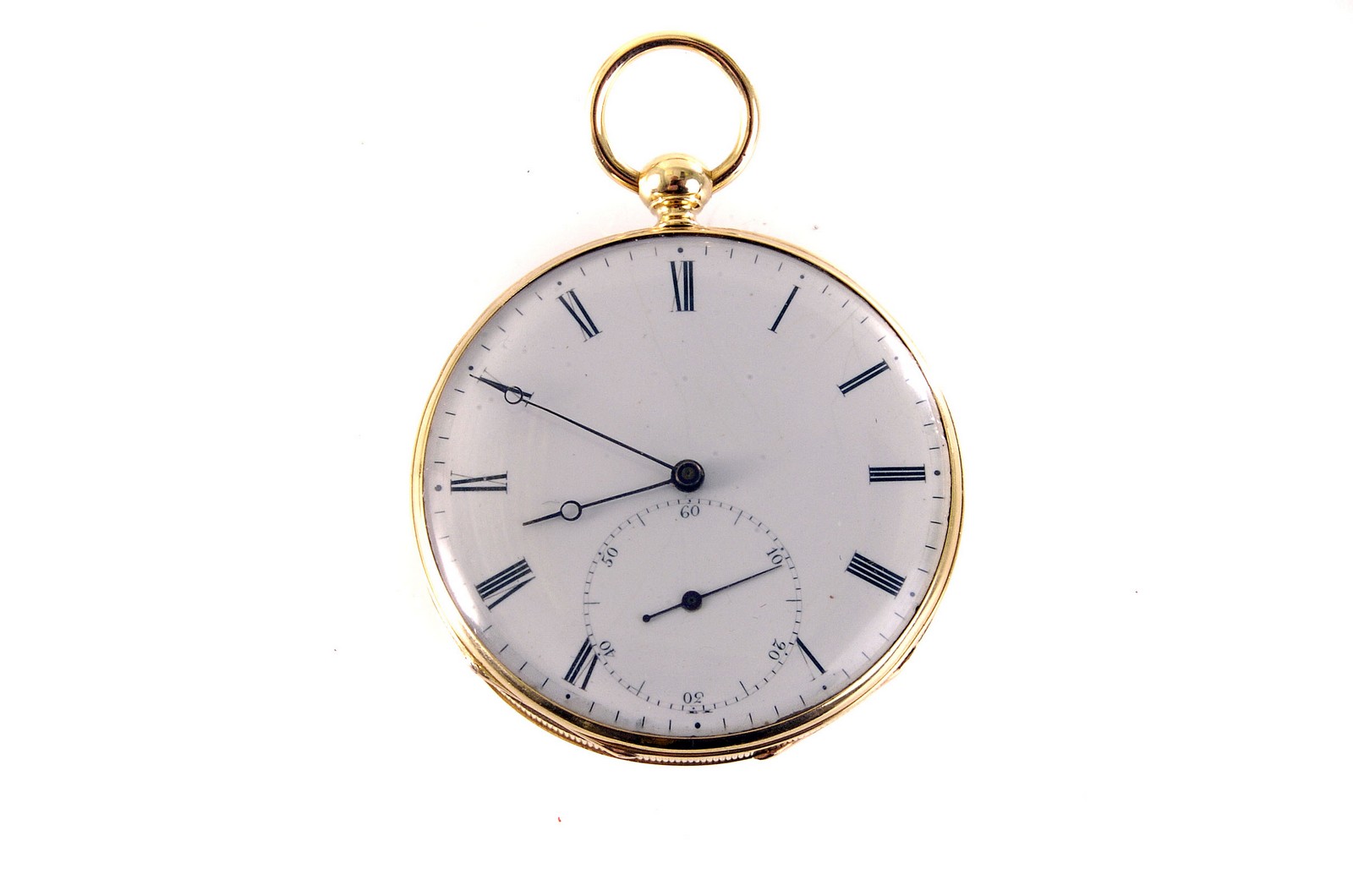 An Art Deco period 18ct gold Timekeeper open faced pocket watch by Hyde & Sons, having white