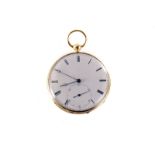 An Art Deco period 18ct gold Timekeeper open faced pocket watch by Hyde & Sons, having white