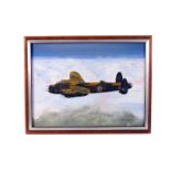 A selection of painting and prints of aircraft, mainly military, including a Spitfire, a Lancaster