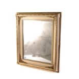 A white and gilt painted looking glass, of rectangular form, approx 63cm by 53cm