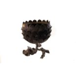 A Meiji period Japanese bronze censor base, in the form of a lotus on stem base, one petal