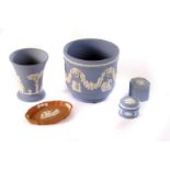 A selection of Wedgwood Jasperware, including blue and red group items, mainly vases and dishes (