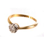 A diamond solitaire engagement ring, approx 0.3ct transitional cut in platinum claws, on 22ct gold