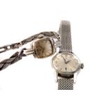 An Art Deco Omega lady's cocktail wristwatch, in stainless steel case, on mesh link bracelet,