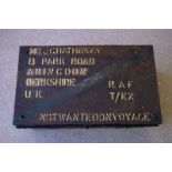 A WWII RAF tin trunk, for L.AC Hathaway, Abingdon, used but the RAF India Command, with metal