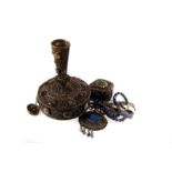 A collection of Middle Eastern white metal and hardstone jewellery and boxes, including a lapis