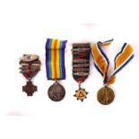 Two WWI medals, awarded to M2-116580 PTE.H.H Crook A.S.C, together with two Masonic medals, one