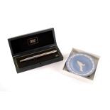 A cased Cross 'Concorde' ball point pen, together with a Wedgwood Jasperware 'Spirit of Ecstasy'