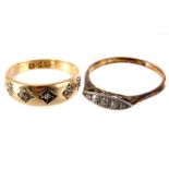 A Chester marked 18ct gold diamond ring, together with another 18ct gold five stone diamond ring (