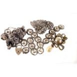 A collection of marcasite jewellery, including brooches, a bracelet, AF and more (parcel)