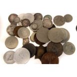 A collection of George III and later British and Continental coinage, including crowns, half