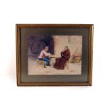 A watercolour of a vintage Inn scene, depicting two men playing cards, signed Horn to lower right,