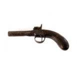 A percussion cap muff pistol, having two crossed sword marks under the barrel, and worn engraved