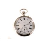 A French silver Intact open faced pocket watch, having white enamel dial with Roman numerals and