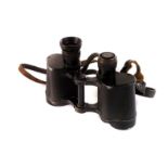 A pair of WWII German Officers binoculars, having leather strap, missing one eye piece, AF