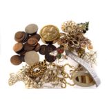 A small selection of costume jewellery, together with a small selection of various coins (parcel)