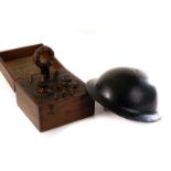 A Sterling No.1 Crystal Receiver, set in mahogany case, circa 1920s, together with a military cap