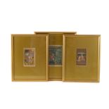 Three framed and glazed Indian gouache paintings, each depicting various courting couples,
