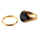 A 9ct gold bloodstone ring, together with a 22ct gold band (2)