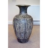 A large pottery modern vase, with repeated pattern design, approx 86cm H