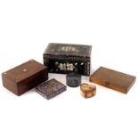 A collection of various boxes, including rosewood, oak, fruitwood and jewellery boxes