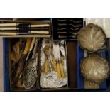 A small collection of cased and loose flatware, including silver plated examples, comprising