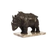A limited edition bronze casting of a rhino, after the 16th century engravings by Albrecht Durer,