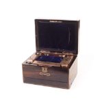 A Victorian Macassar ebony lady’s fitted travel case, having brass edges and mounts, the interior