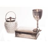 A Victorian silver goblet, together with an Art Deco silver cigarette box, and an Edwardian cut