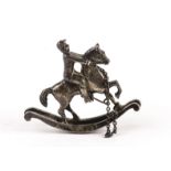 A cute Victorian silver rocking horse brooch, modelled as a horse and rider on rocker with import