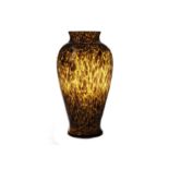 A large art glass vase, the baluster form in yellow with brown spot inclusions, 45cm