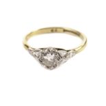 An Art Deco diamond solitaire engagement ring, having a single old cut shallow stone in a platinum