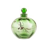 A rare Art Nouveau period French glass and enamelled perfume bottle by Gallé, the green bulbous