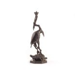 A Japanese late Meiji period bronze sculpture, possibly once a candleholder, AF, modelled as the