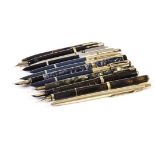 A collection of vintage and modern Parker fountain pens, biros & pencils, including a Parker 51, a