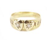 An 18ct gold and diamond Mizpah ring, having two hearts set with old cuts and marked MIZPAH,