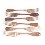 A George III & Victorian silver harlequin set of six dinner forks, all fiddle pattern with three