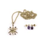 A Victorian 9ct gold diamond and seed pearl pendant, in the form of a star, AF, with applied posts