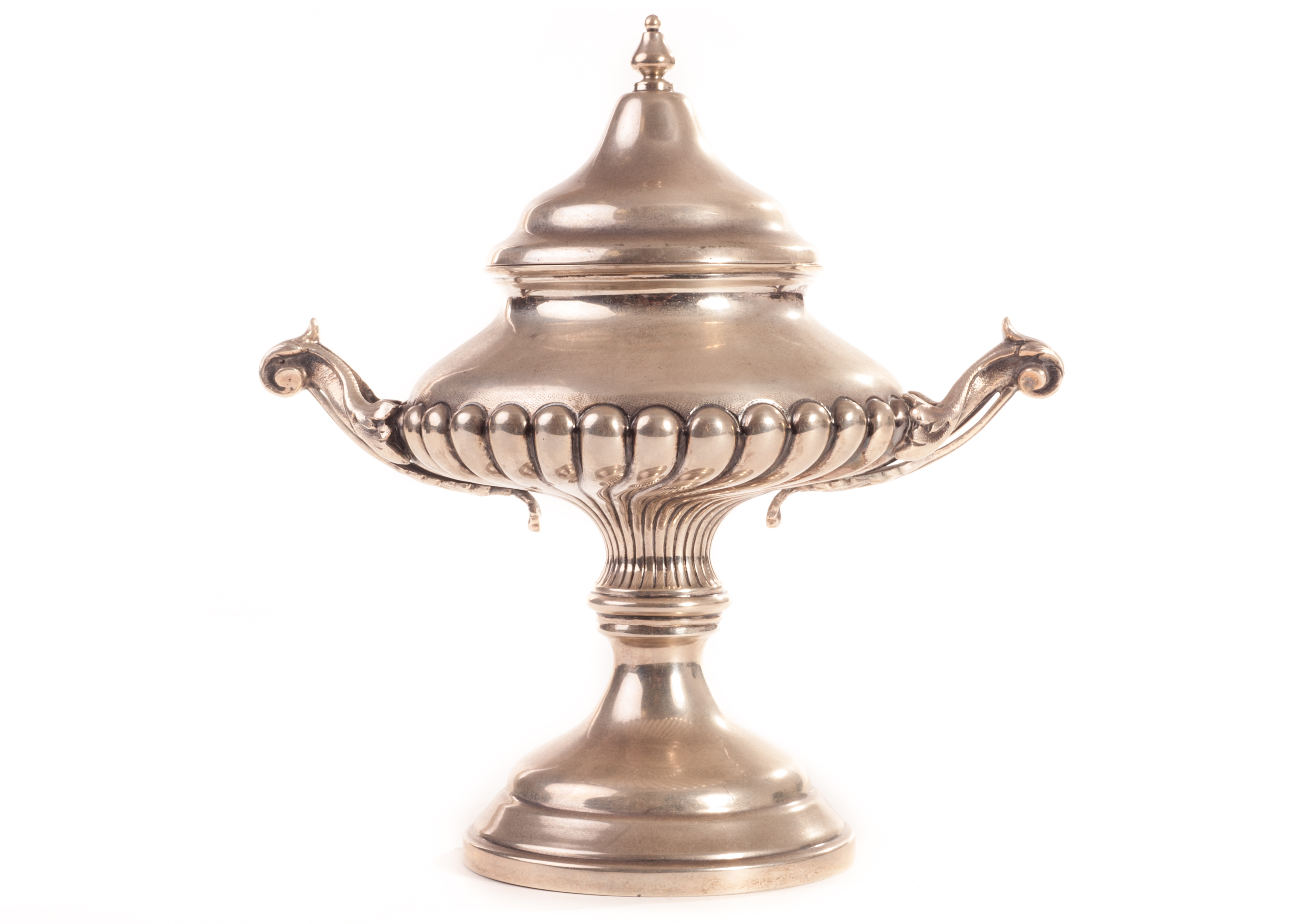 A Portuguese silver vase and cover, with gilt interior, of kylix form and formerly mounted on a